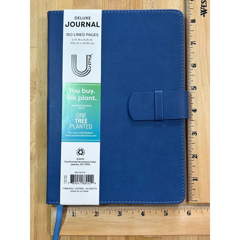 Deluxe Journal Diary Notebook Blue Faux Leather 160 Lined Pages 5.75"W X 8.25"H
